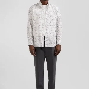 Chemise en popeline de coton écrue à microimprimé fleurs coupe Regular