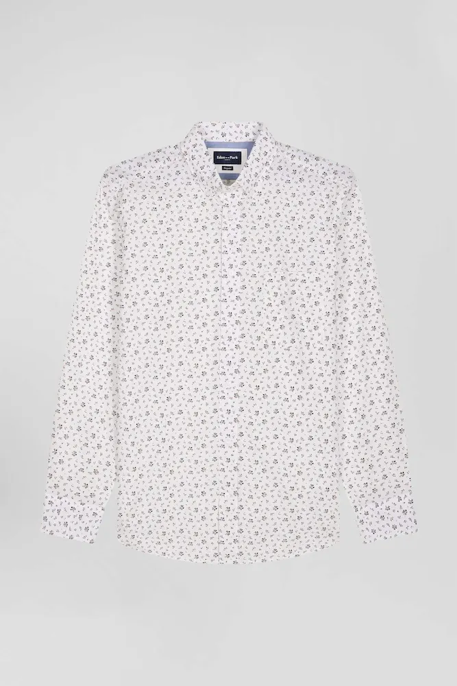 Chemise En Popeline De Coton écrue à Microimprimé Fleurs Coupe Regular