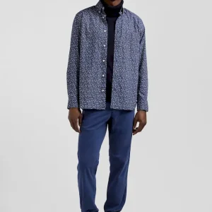 Chemise en coton indigo coupe Regular microimprimé