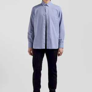 Chemise en coton denim ciel coupe Regular coudières imprimées