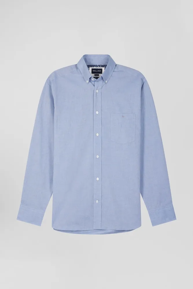 Chemise En Coton Denim Ciel Coupe Regular Coudières Imprimées