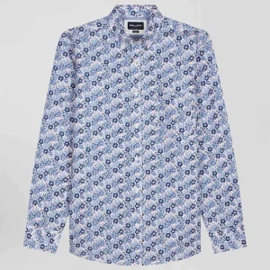 Alternative view of Chemise en popeline de coton bleue imprimé floral coupe Regular