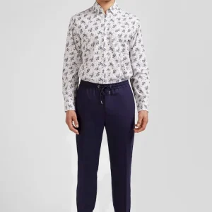 Chemise en popeline de coton écrue imprimé floral marine coupe Regular