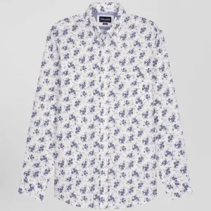 Alternative view of Chemise en popeline de coton écrue imprimé floral marine coupe Regular