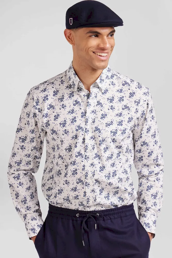 Chemise en popeline de coton écrue imprimé floral marine coupe Regular – Bild 3