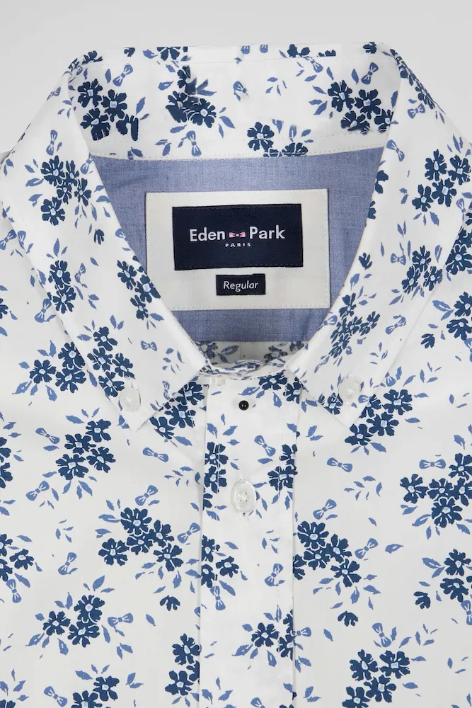 Chemise en popeline de coton écrue imprimé floral marine coupe Regular – Bild 7