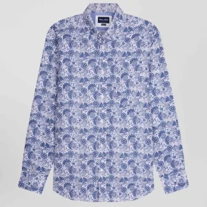 Alternative view of Chemise en coton écrue et bleue à imprimé graphique coupe Regular