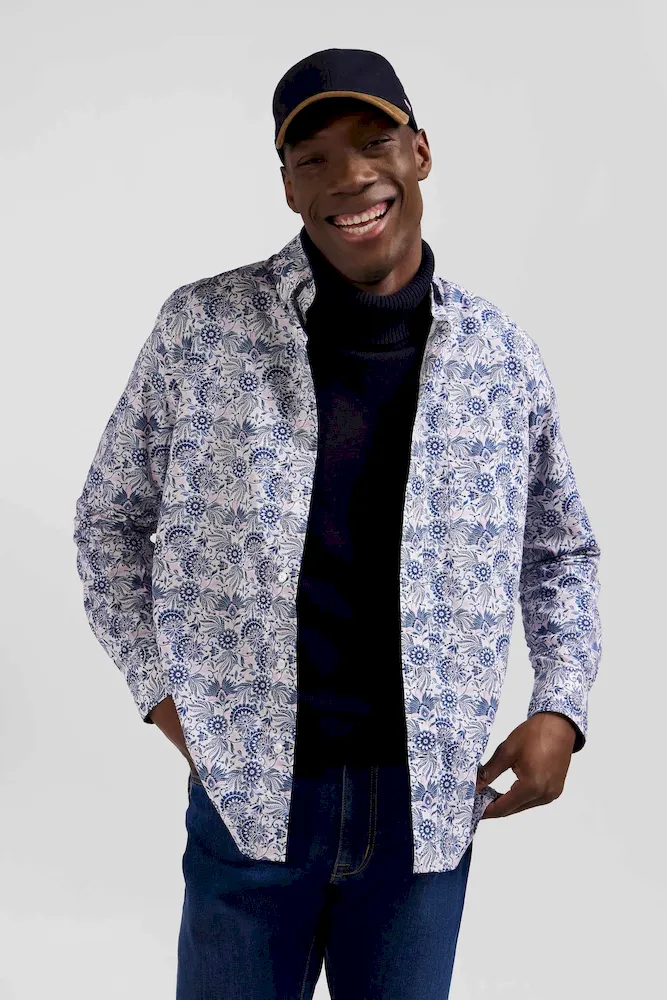 Chemise en coton écrue et bleue à imprimé graphique coupe Regular – Bild 3