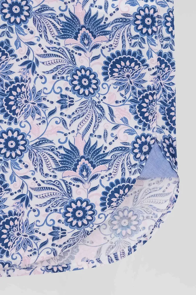 Chemise en coton écrue et bleue à imprimé graphique coupe Regular – Bild 7