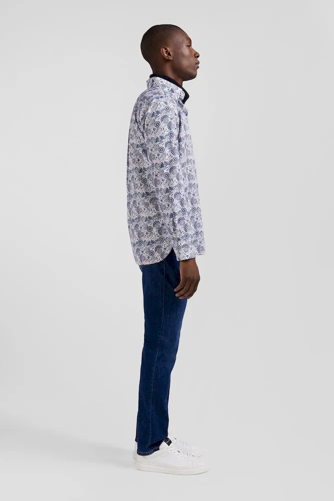 Chemise en coton écrue et bleue à imprimé graphique coupe Regular – Bild 5