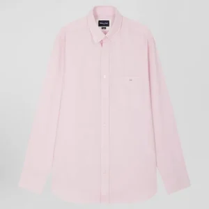 Chemise en twill de coton unie rose col à pointes boutonnées coupe Regular