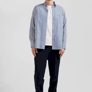 Chemise en popeline de coton rayée bleue coupe Regular