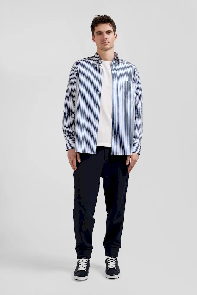 Chemise en popeline de coton rayée bleue coupe Regular