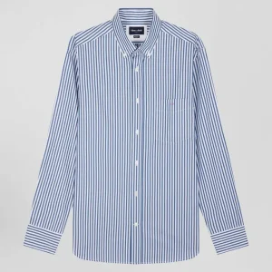 Alternative view of Chemise en popeline de coton rayée bleue coupe Regular