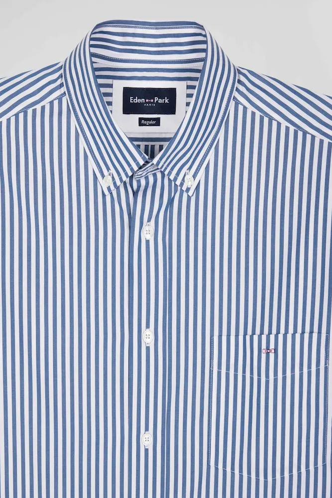 Chemise en popeline de coton rayée bleue coupe Regular – Bild 7