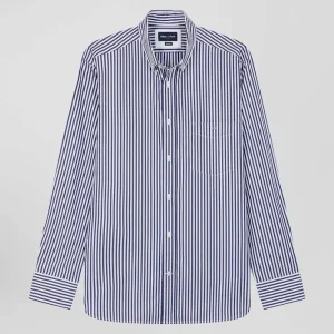 Alternative view of Chemise en popeline de coton rayée marine coupe Regular
