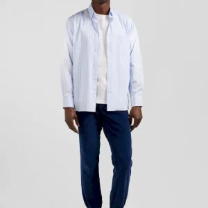Chemise en popeline de coton rayée ciel coupe Regular