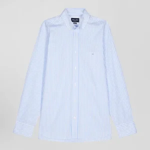 Alternative view of Chemise en popeline de coton rayée ciel coupe Regular