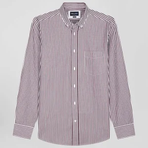 Alternative view of Chemise en popeline de coton rayée bordeaux coupe Regular