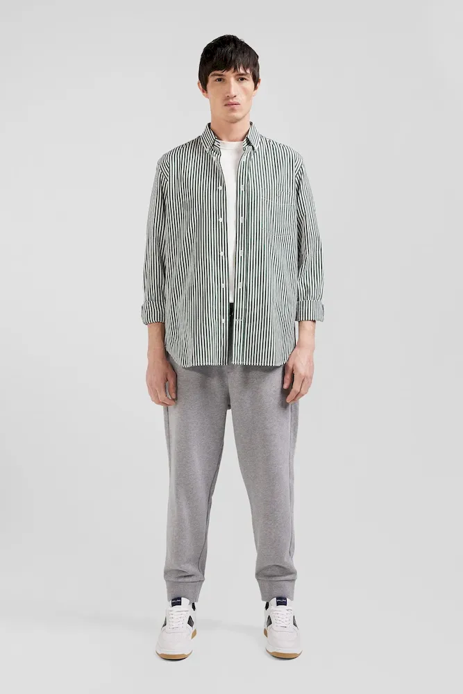 Chemise en popeline de coton rayée verte coupe Regular
