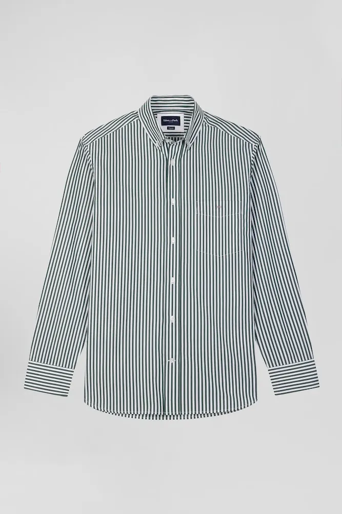 Chemise En Popeline De Coton Rayée Verte Coupe Regular