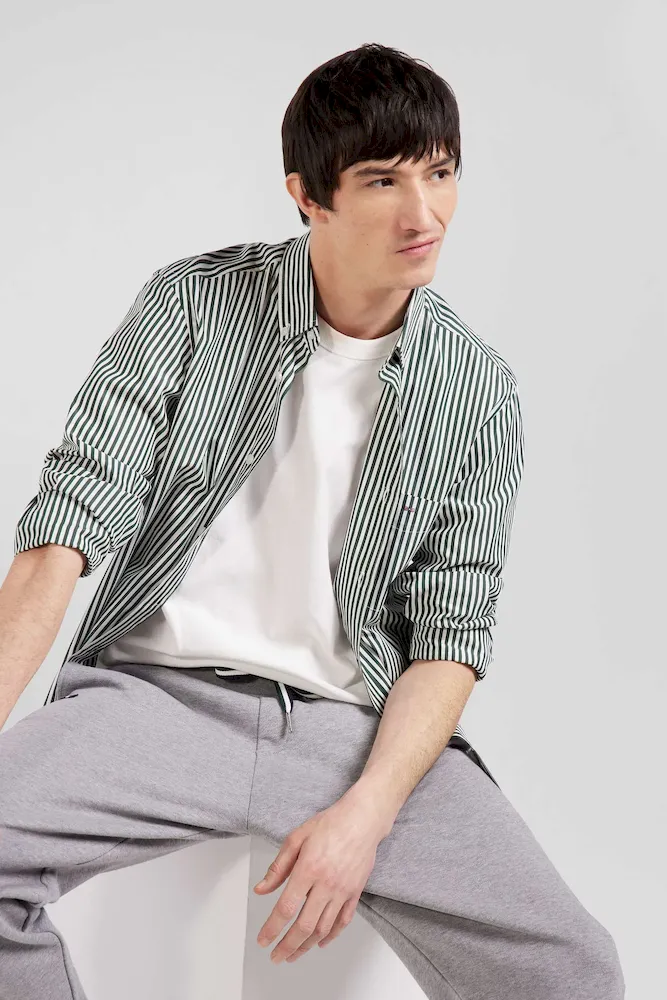 Chemise en popeline de coton rayée verte coupe Regular – Bild 3