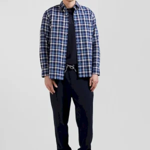 Chemise en coton à carreaux bleus coupe Regular