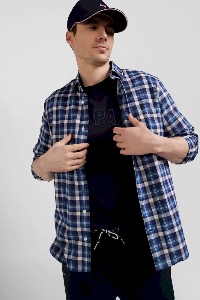 Chemise en coton à carreaux bleus coupe Regular – Bild 3