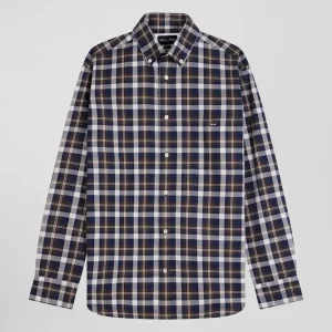 Alternative view of Chemise en coton à carreaux marron coupe Regular