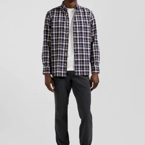 Chemise en coton à carreaux marron coupe Regular