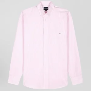 Alternative view of Chemise en coton jacquard rayé rose coupe Regular