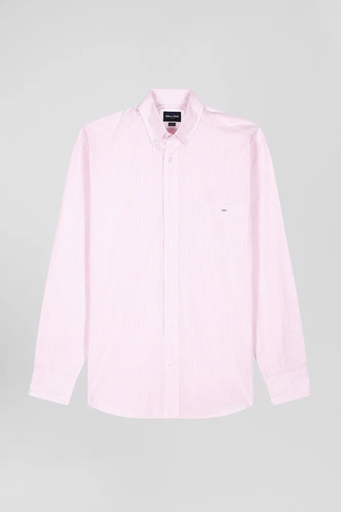 Chemise En Coton Jacquard Rayé Rose Coupe Regular