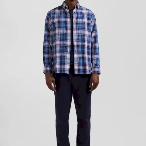 Chemise en coton à carreaux bleus et roses coupe Regular