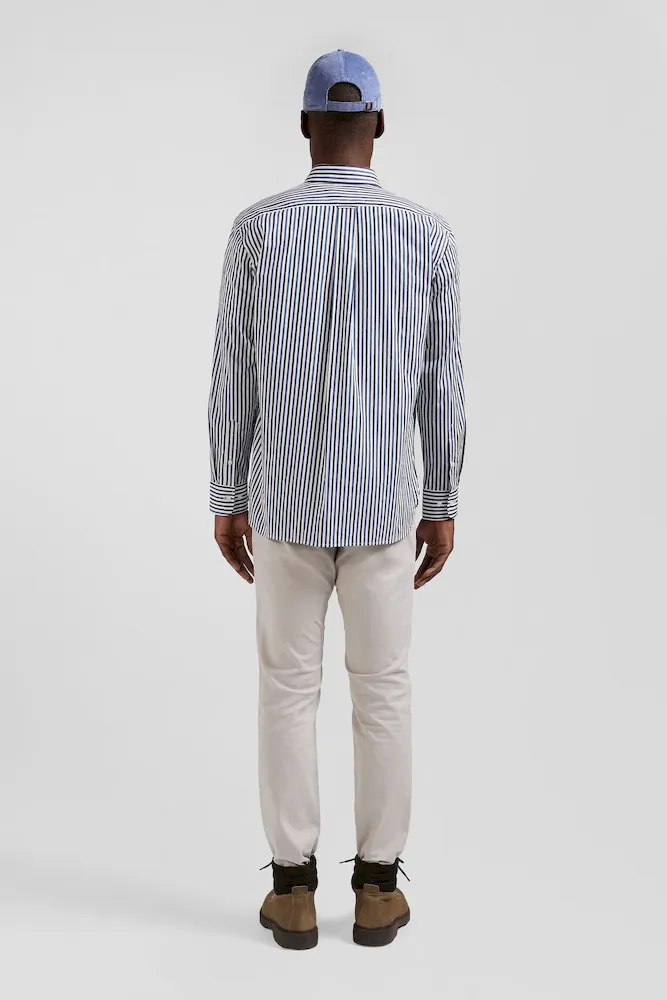 Chemise en popeline de coton rayée bleu foncé coupe Regular – Bild 6