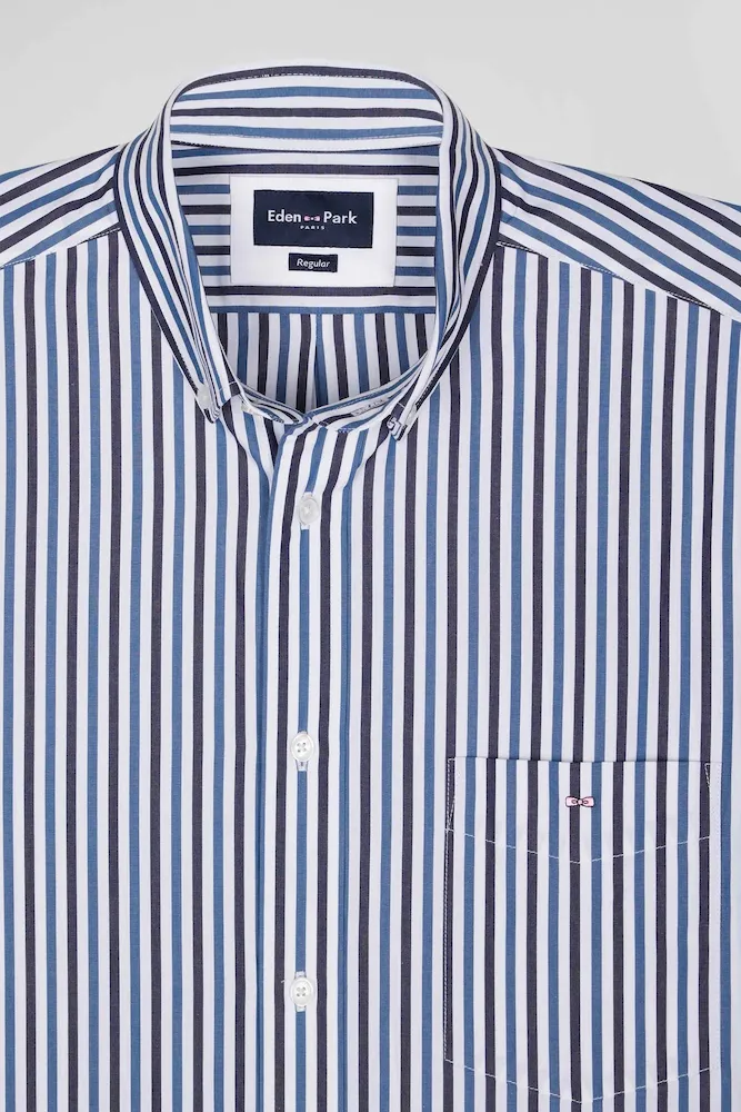 Chemise en popeline de coton rayée bleu foncé coupe Regular – Bild 7