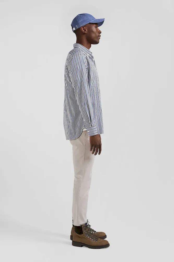 Chemise en popeline de coton rayée bleu foncé coupe Regular – Bild 5