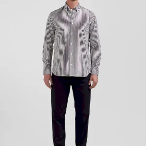 Chemise en popeline de coton à rayures bordeaux coupe Regular