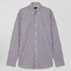 Alternative view of Chemise en popeline de coton à rayures bordeaux coupe Regular