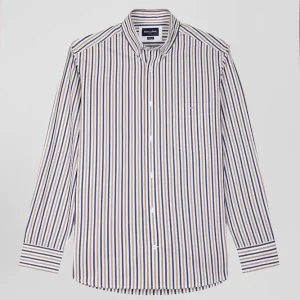 Alternative view of Chemise en popeline de coton rayée grège coupe Regular