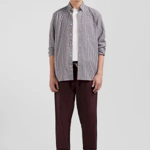 Chemise en popeline de coton bordeaux à carreaux bicolore coupe Regular