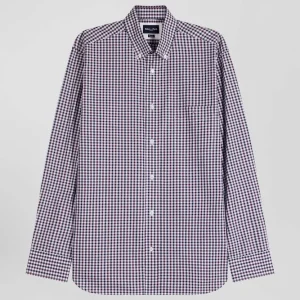 Alternative view of Chemise en popeline de coton bordeaux à carreaux bicolore coupe Regular