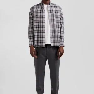 Chemise à carreaux en twill de coton gris coupe Regular