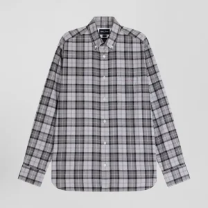 Alternative view of Chemise à carreaux en twill de coton gris coupe Regular