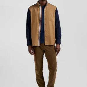 Chemise bicolore en coton pin point noisette coupe Regular broderie dos