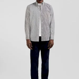 Chemise en popeline de coton marron rayures mix and match coupe Regular