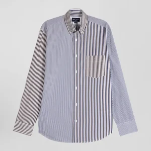 Alternative view of Chemise en popeline de coton marron rayures mix and match coupe Regular