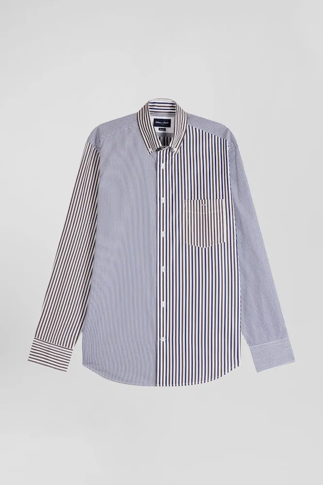 Chemise En Popeline De Coton Marron Rayures Mix And Match Coupe Regular