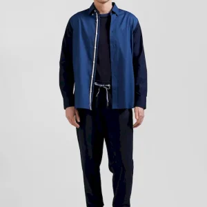 Chemise bicolore en coton pin point bleu foncé coupe Regular broderie dos