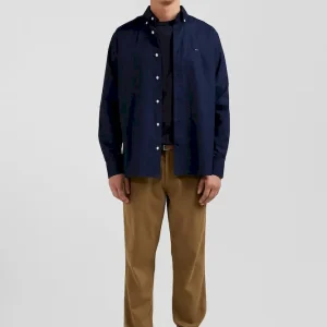 Chemise en coton oxford bleu marine coupe Regular broderie dos