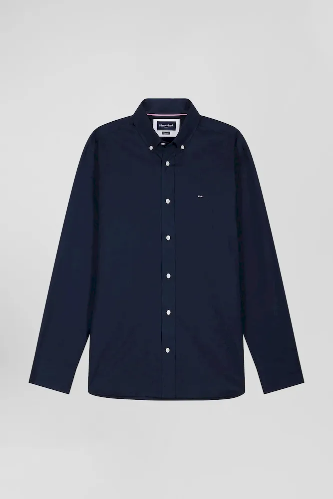 Chemise En Coton Oxford Bleu Marine Coupe Regular Broderie Dos